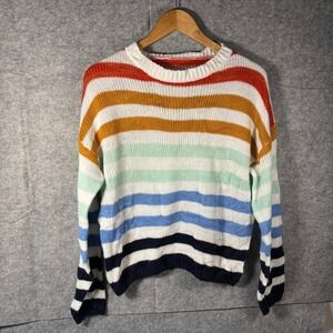 Womens‎ Striped Knit Sweater Small Multi Color Crew Neck Long Sleeve Acrylic